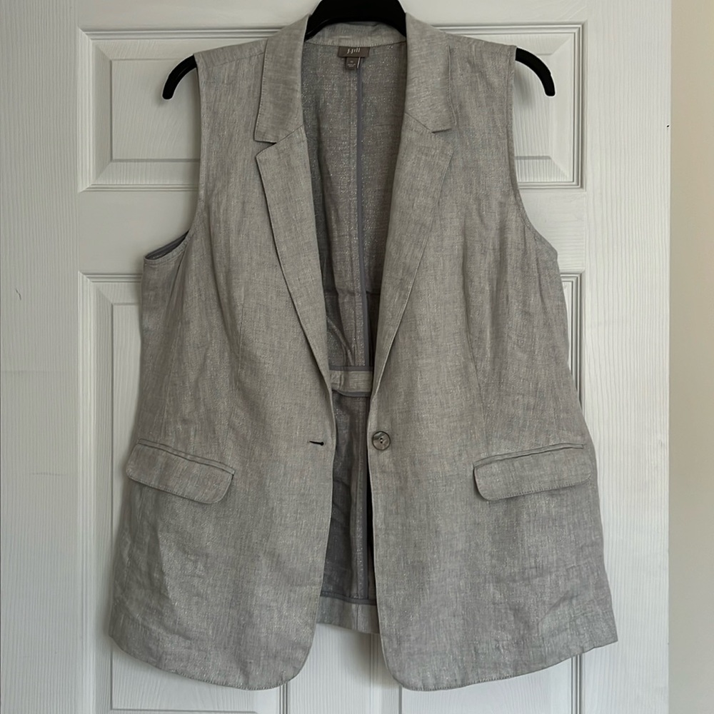 J.Jill Linen blend Grey/Silver Metallic Vest